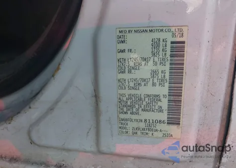 2018 Nissan Nv Cargo Nv2500 Hd Sv V6 из США, поврежденный, VIN 1N6BF0LYXJN811086